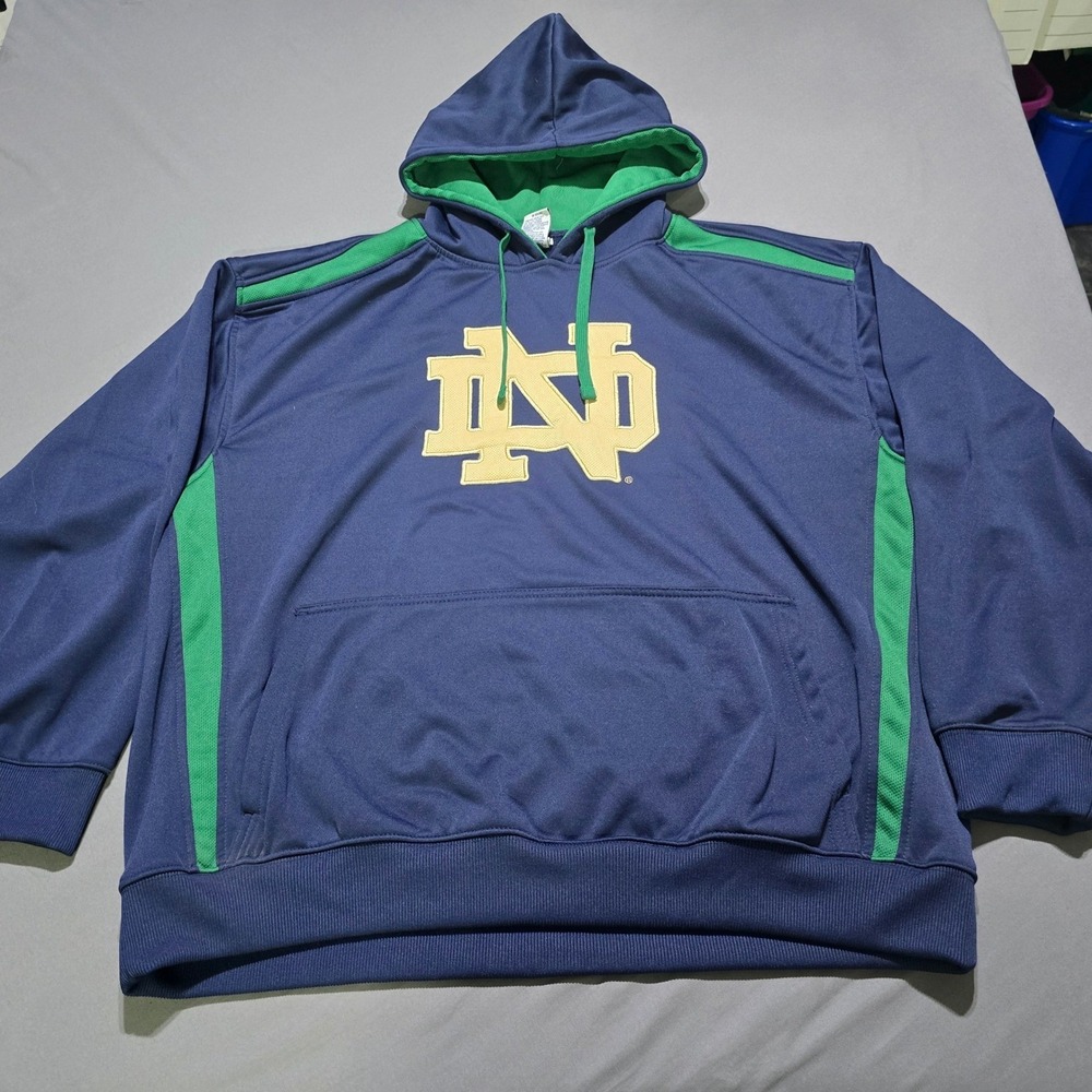 Pro Edge Notre Dame Hoodie Mens 2XL Navy Blue Green Performance Pullover UY3
